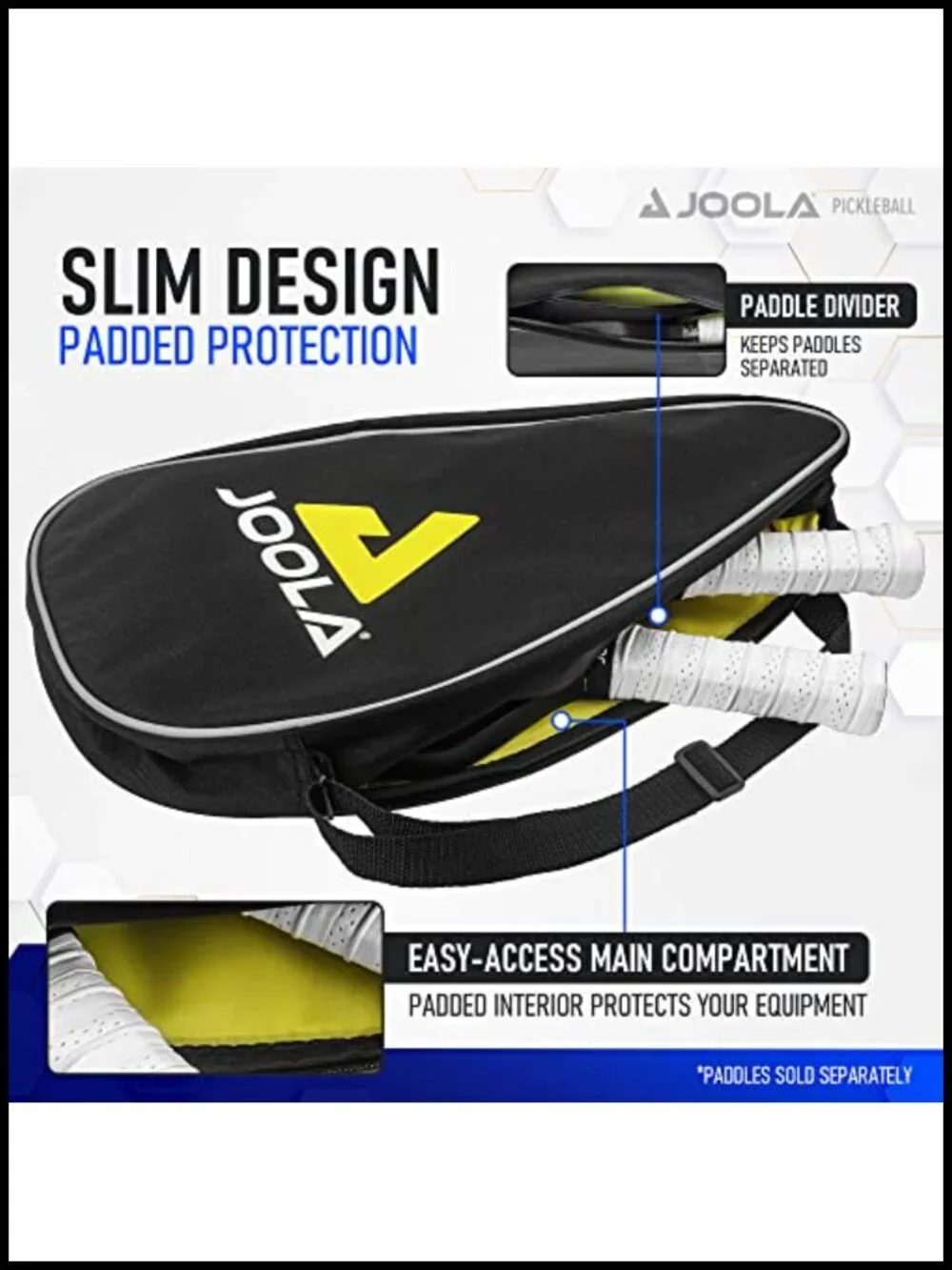 Pickleball Paddle Sling Bag for 2 Paddles and 2 Balls, Polyester, Padded